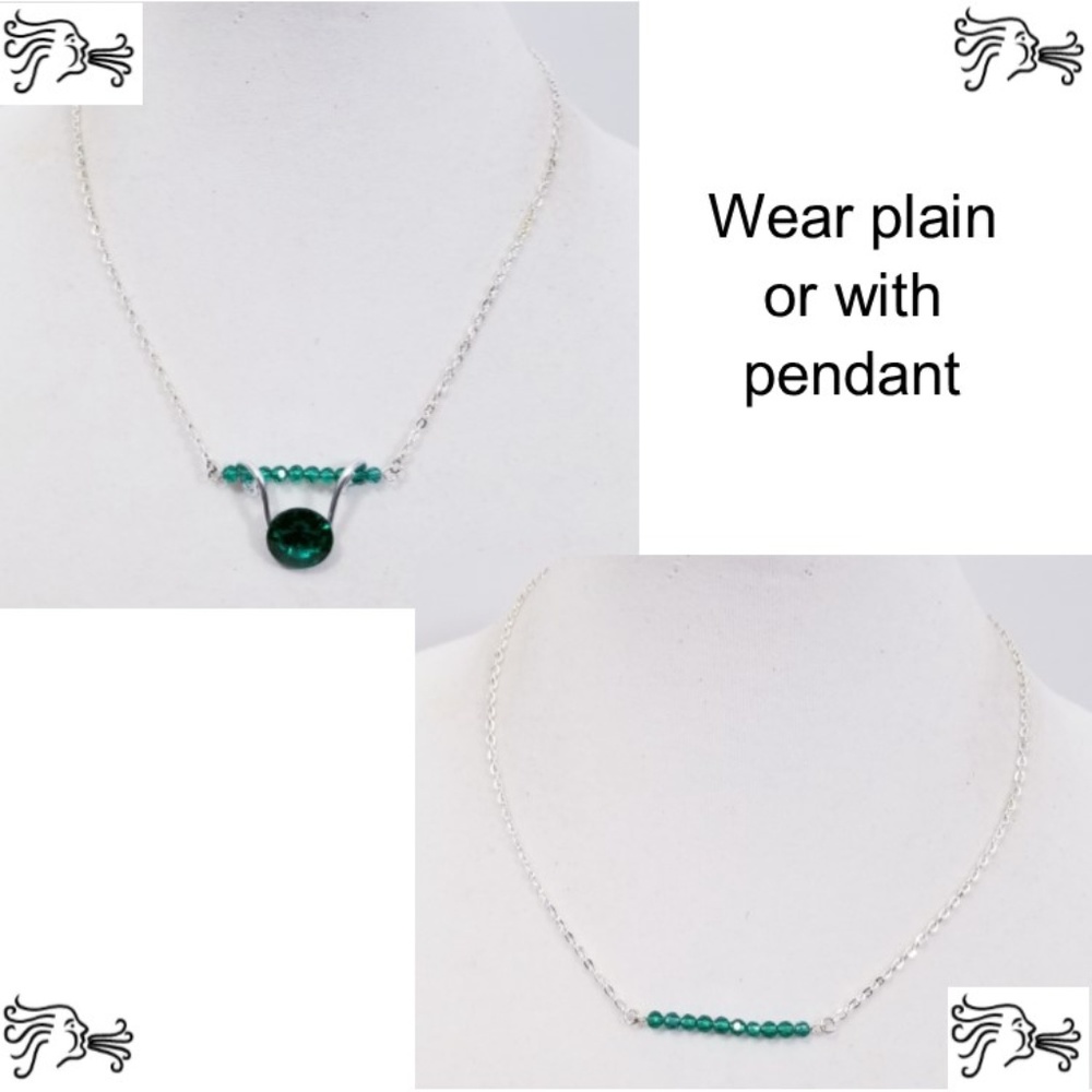 Emerald Crystal Bar Necklace Pendant Silver Chain